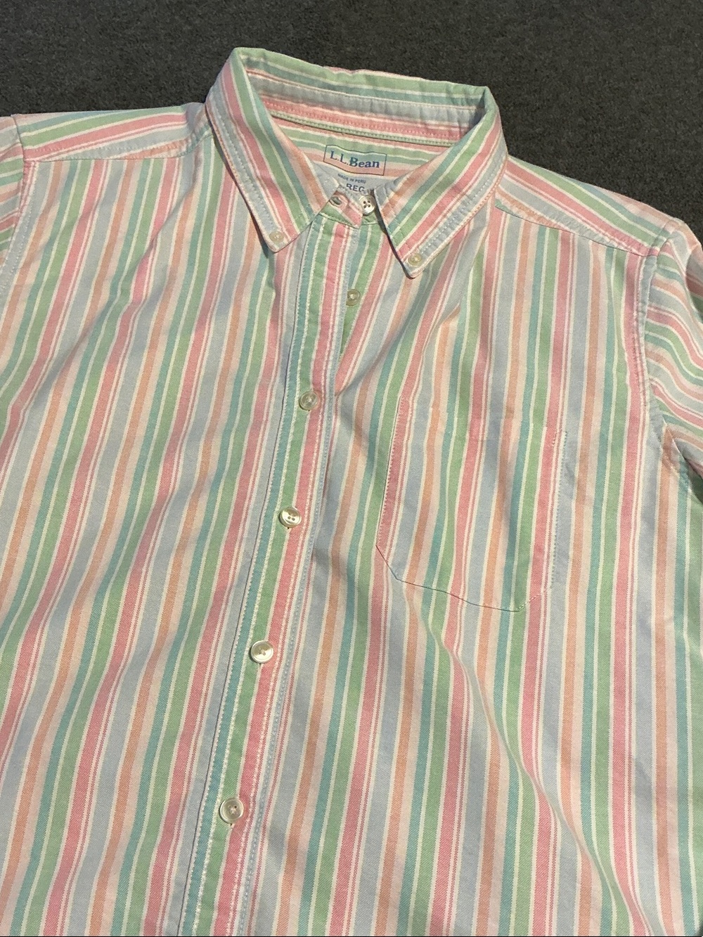 L.L. Bean Women’s Pastel Pink, Green, Cream Striped Button-Down Shirt